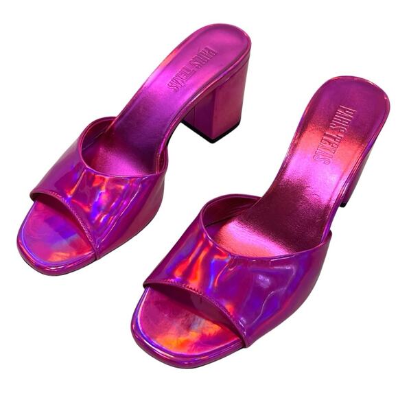 Paris Texas 6.5 Pink Iridescent Prisma Mules Sandals Leather Open Toe Anja $495 - Picture 2 of 10